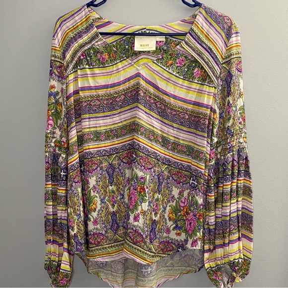 Anthropologie‎ Maeve Floral Stripe Ceresco Top Small V-Neck Womens Boho Peasant - Picture 2 of 5